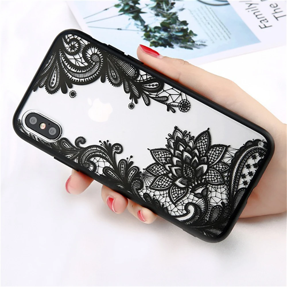 
Vintage classic hollow out lace TPU+PC Mobile phone Case For iphone X XS 