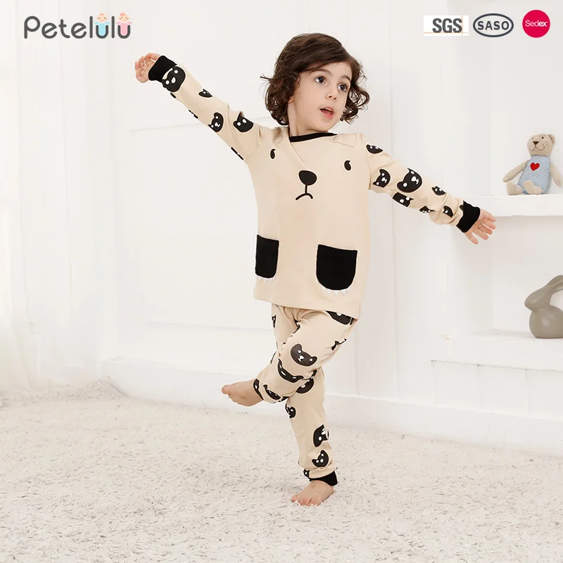 Customized Wholesale High Quality O-Neck Sleepwear Homewear Kids Bear Design Clothing Sets Baby Cotton Pajamas For Boys Girls