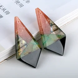 Custom Gemstone Obsidian Chrysocolla Labradorite Sunstone Intarsia Earrings Handmade 35x18x5mm 5g