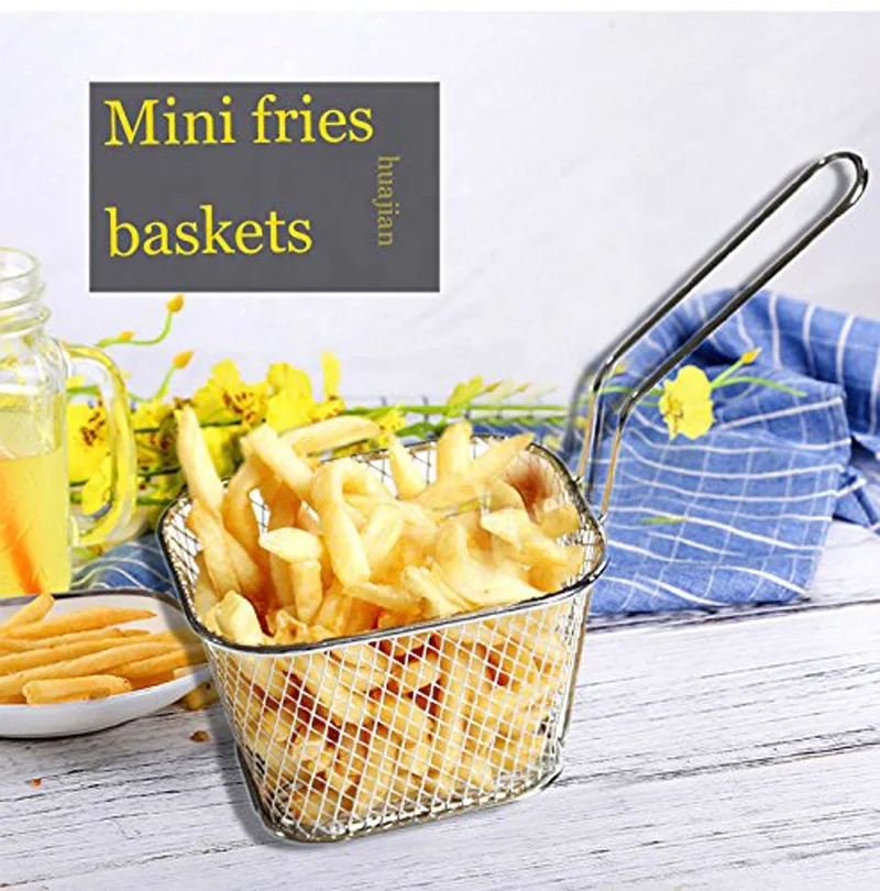 
Food Presentation silver Mini French Fry Serving Baskets and Cones Square Fryer Basket Present Fried Chip Food, Table Serving Mini Fry Basket