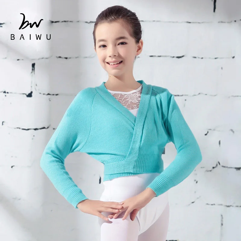 07BK4201/07BK4101  Kids Long Sleeve Winter Wrap Knitted Sweater Ballet Dance Warm Ups Dance Tops