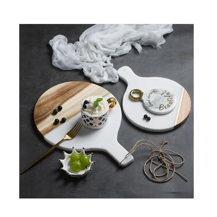 Grace Designs Dinnerware Round Wood Marble Buffet Sushi Tray