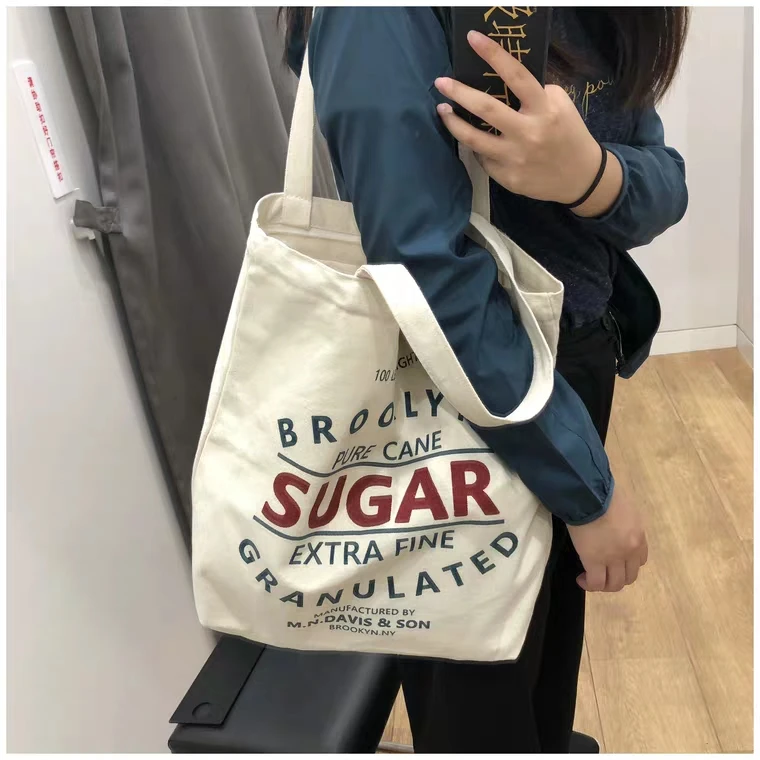 Promotion reusable vintage beige inside pocket blank canvas tote bag