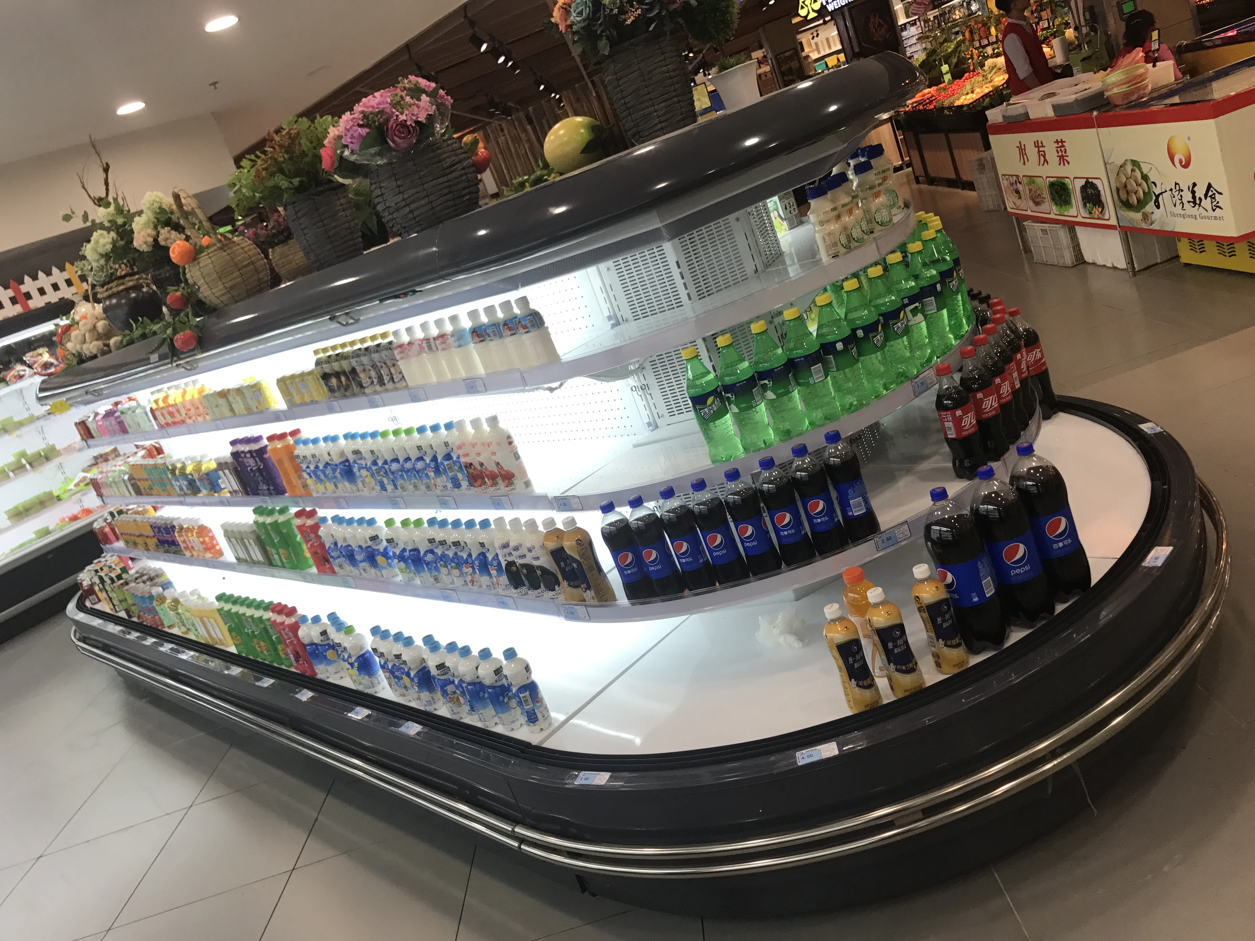 2019 new product ring air curtain cabinet commercial supermarket island vegetable multideck display refrigerators