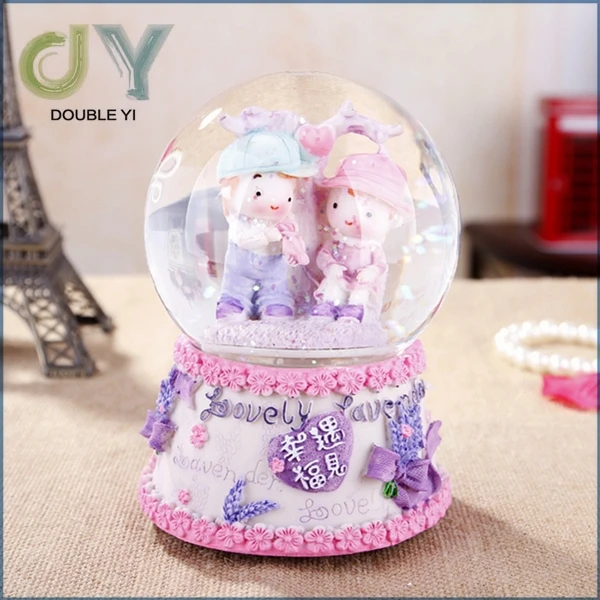 Customized 360 rotate music crystal glass snowball for wedding souvenirs gift resin Craft