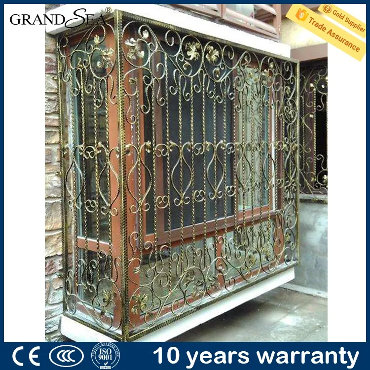 Residential used aluminum glass window with stainless steel grill design burglar proof