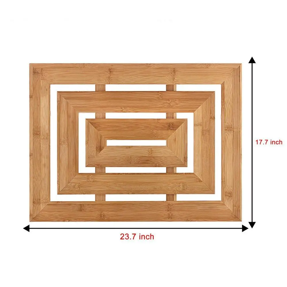 Rectangular Natural Bamboo Wooden Multipurpose Shower Bath Duck board with Anti Slip Skid Resistant Rubber Feet For Shower Spa
