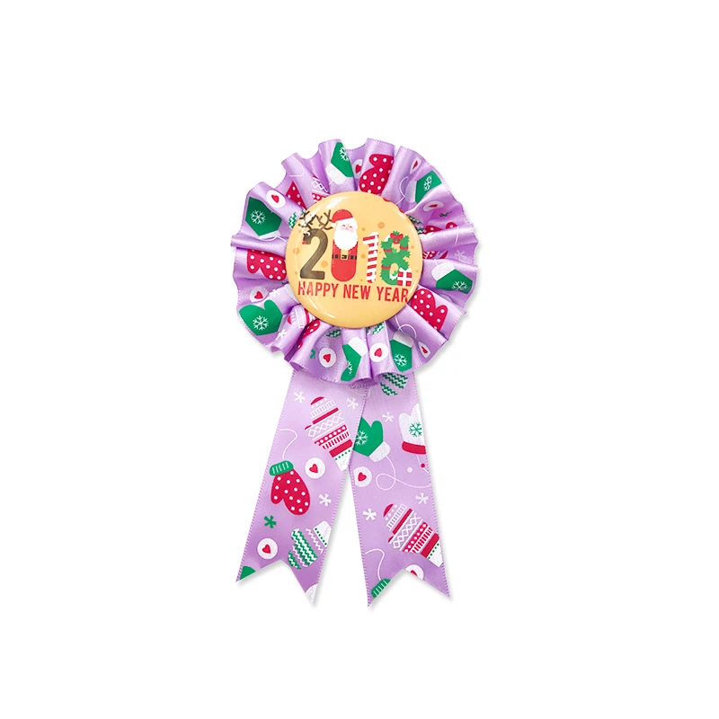 Christmas Ribbon Flowers & Wholesale Handmade Satin Ribbon Rosettes With Button Badge For Customized Logo