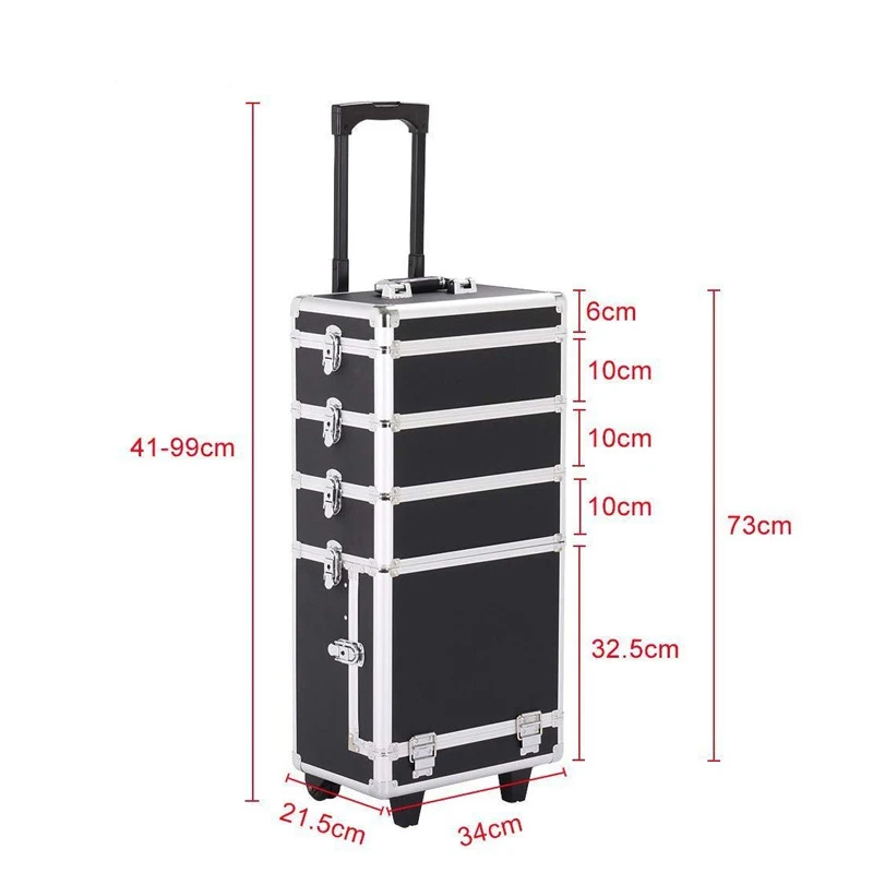 4in1 I Aluminum Cosmetic Makeup Suitcase Train Box Trolley Rolling Makeup Case with 360 Degree Wheels
