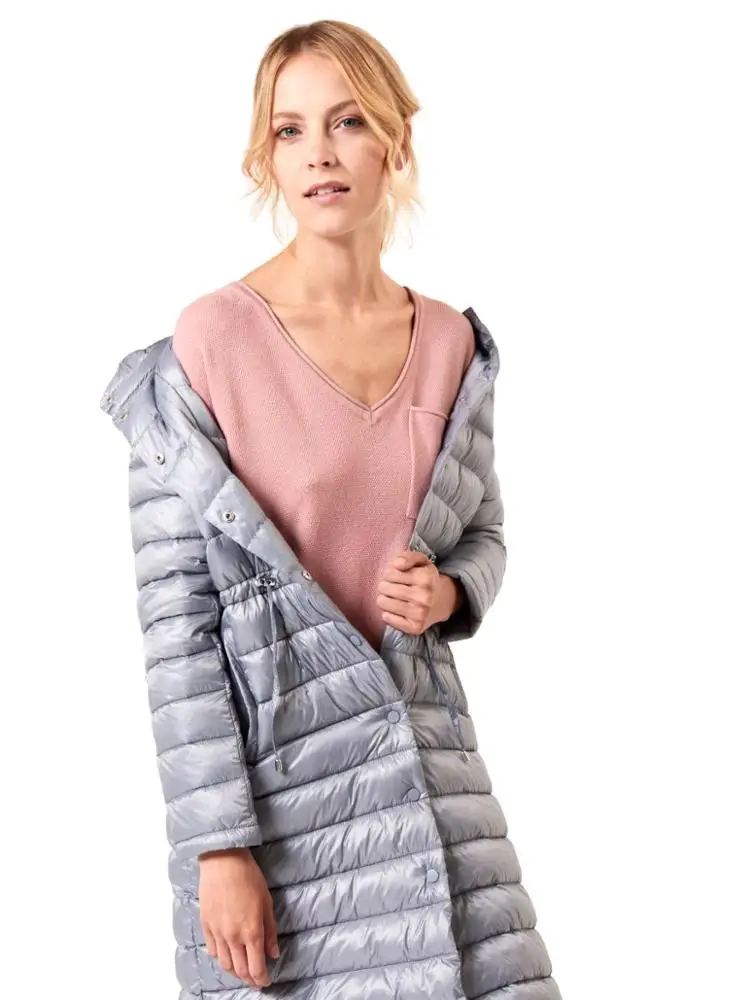 
women 2020 winter best selling high quality custom 100% polyester gray long down coat with hood 