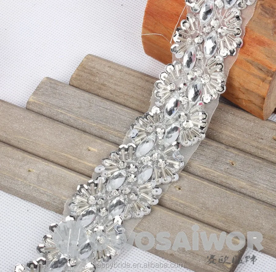 Factory Wholesale Lace Beaded Trim Handmade LO10020 with artificial Pearl Beads