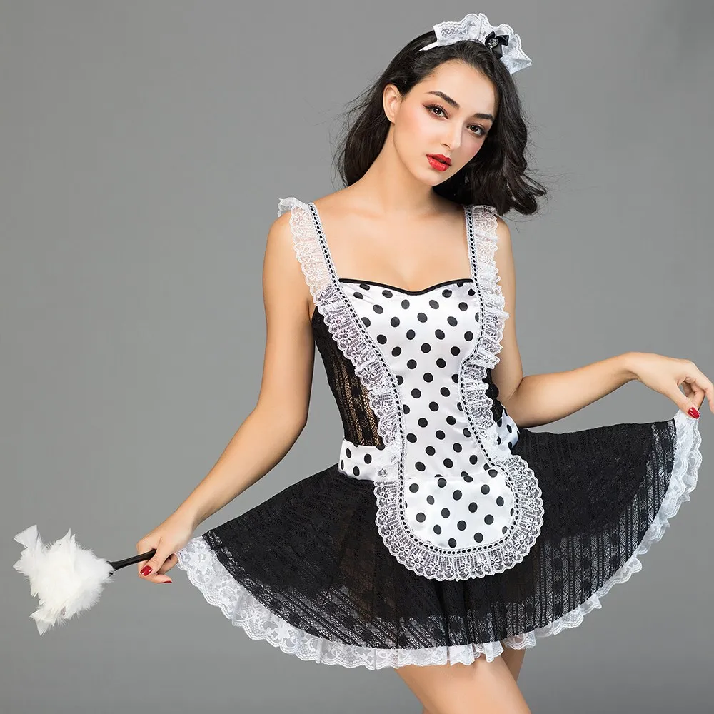 
Cosplay Black Lace Polka Dot Pleasuresexy Maid Sexy Dear Honey Lingerie Dress 