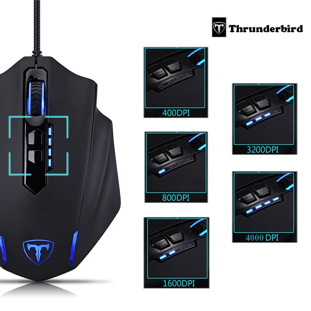 ET/OEM Thunderbird 11 Tasten Wired Gaming Mouse 4000 DPI, 1000 Hz Mice for Gamer