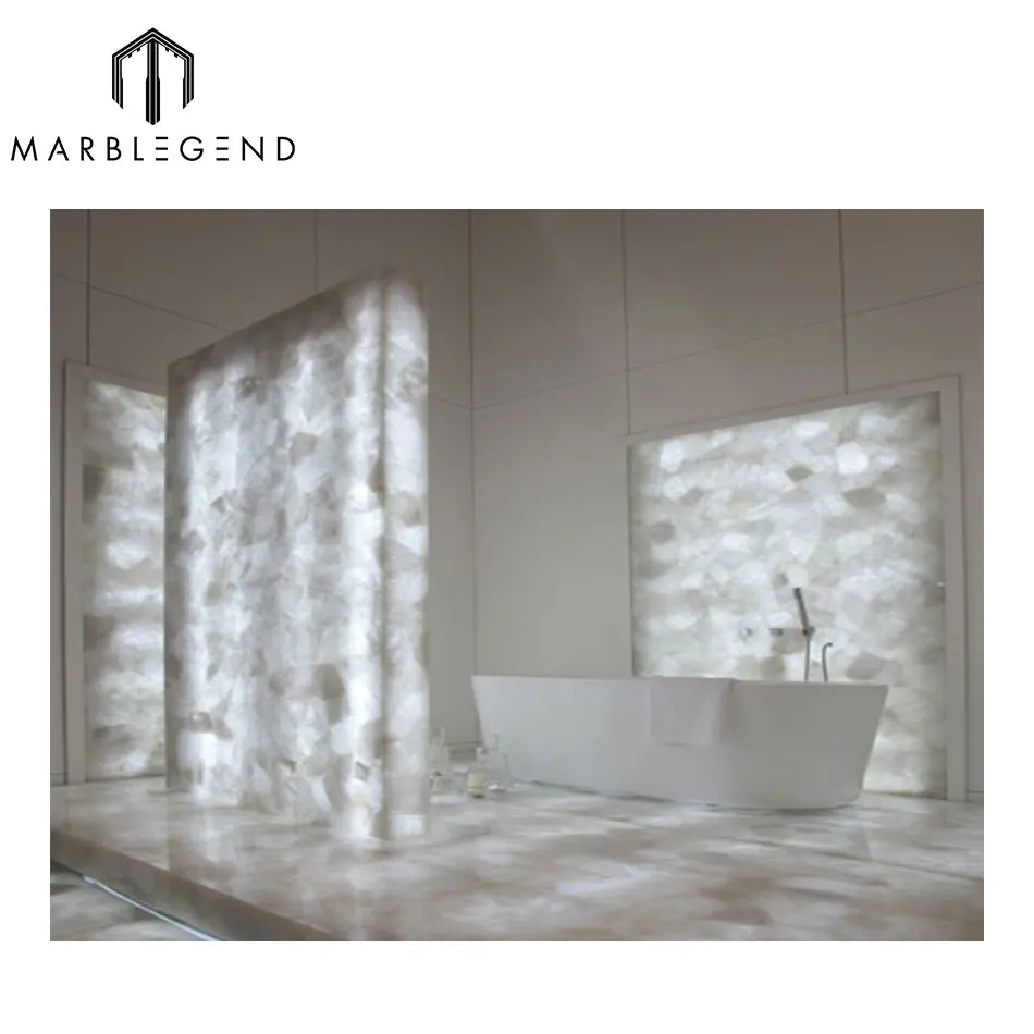 
Gorgeous Decorative Wall Panel Crystal White Quartz Semi Precious Slab 