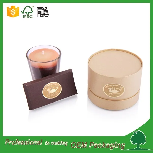 Wholesale recycled cylinder candle kraft box packaging luxury design with printed paper wrapped