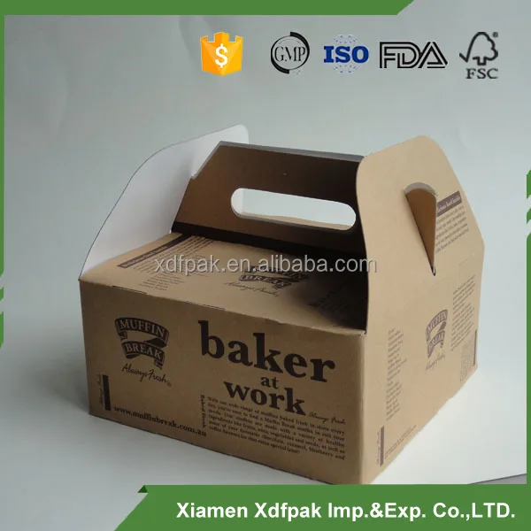 Бумаги коробки торта с ручкой с окном, коробка еды с ручкой