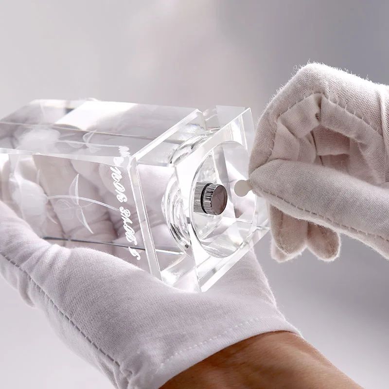 3D Laser Engraved Crystal Glass Rose Flower Cube With Led Light Base For Wedding Souvenirs Guests