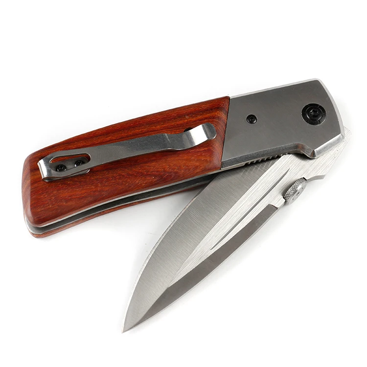 
Stainless steel folding pocket knife EDC knife with wooden handle 