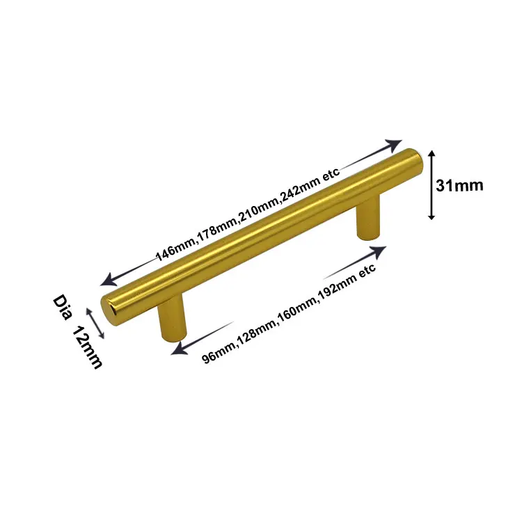 Brushed Gold Stainless Steel Hollow T shaped bar Handles Cupboard wardrobe door gold handle
