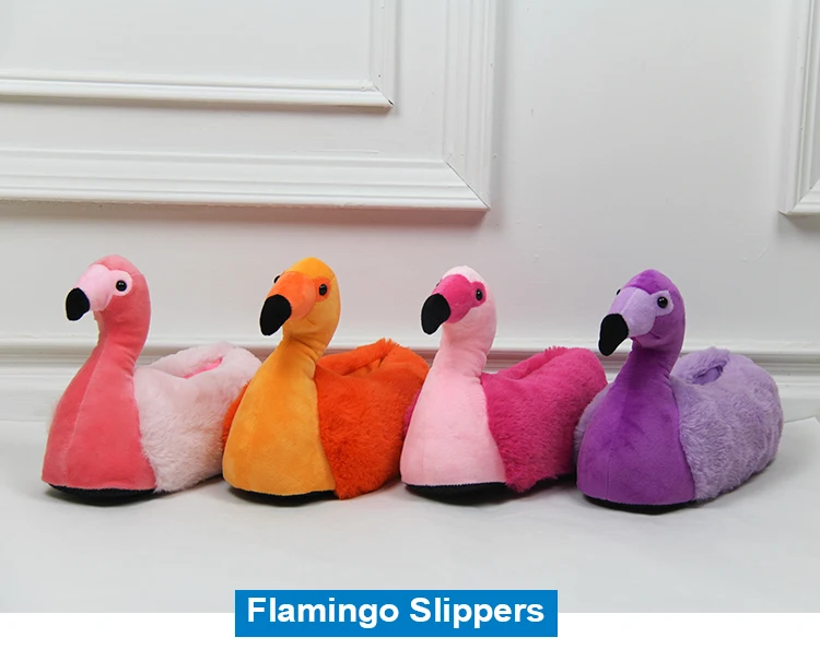Soft Sole house animal slippers Fuzzy Flamingo Slipper for women