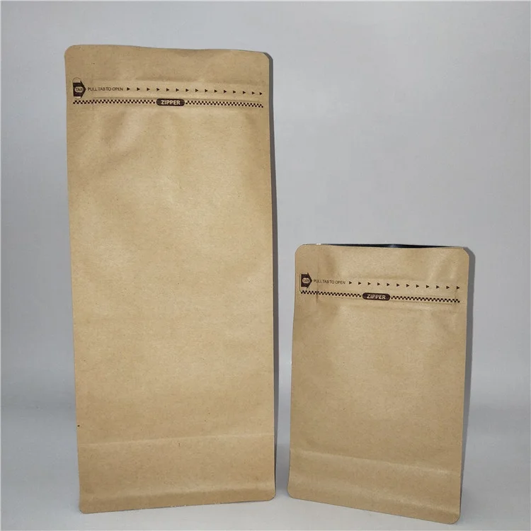 Eco Friendly 250g,500g,1kg 8 Sides Sealed Flat Bottom Zipper Coffee Resealable Kraft Paper Bag with Valve