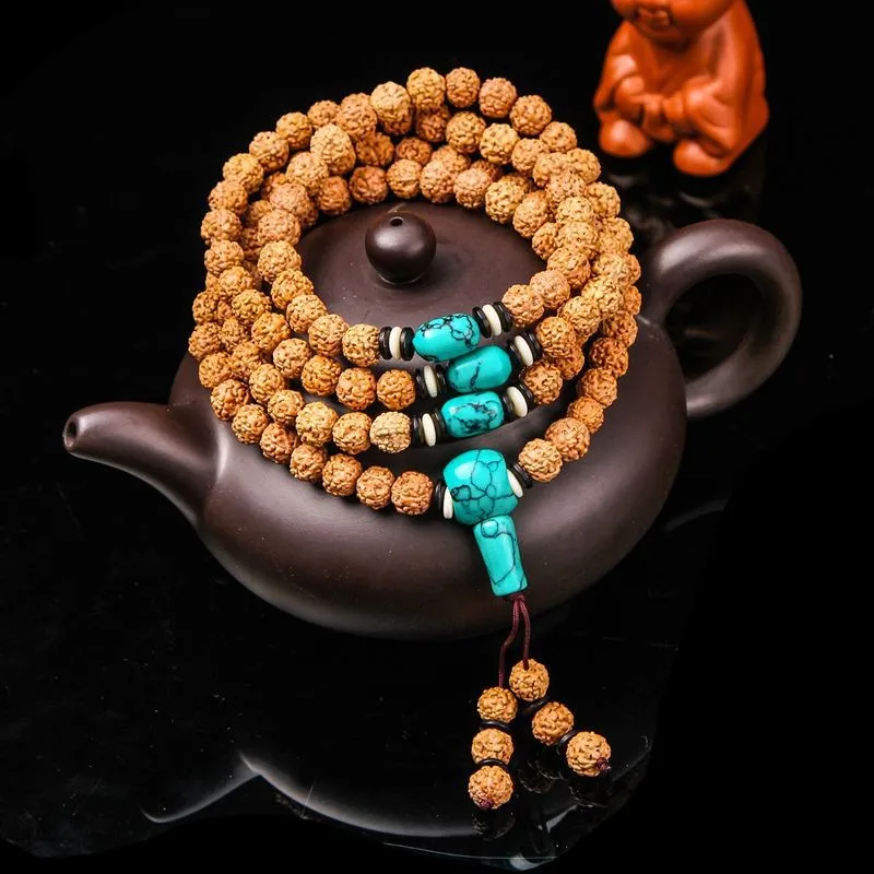 Queena Natural Tibetan Vajra Bodhi / Rudraksha 108 Prayer Beads Bracelet