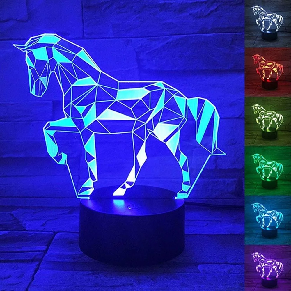 3D Optical Illusion Smart Touchable 7 Color Change Horse Design LED Night Light for Kids Room Decoration