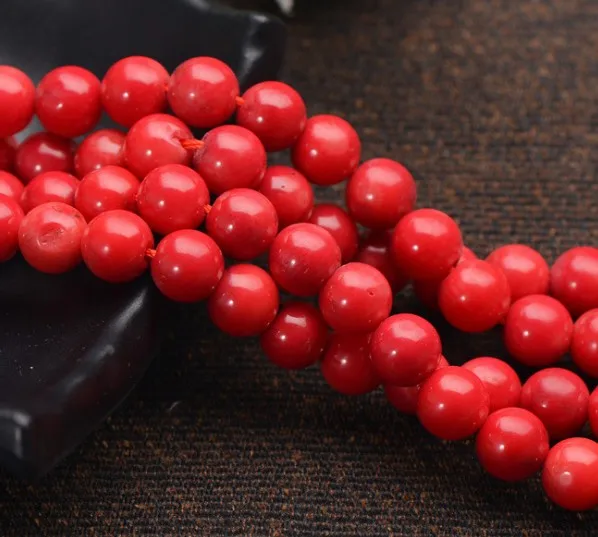 High Polishing 6mm Natural Round Smooth Oil Dyed Red Coral Beads For Wholesale