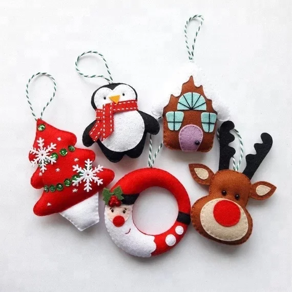 5 Pieces Christmas Tree Hanging Decorations Felt Christmas Ornaments for Home Decor