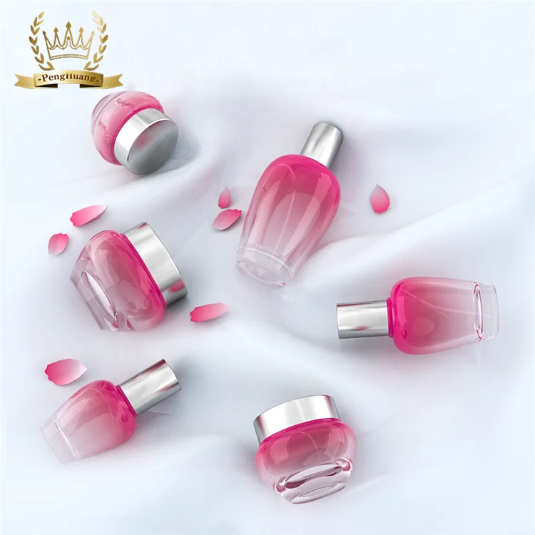 High End Cherry Shape Gradient Cosmetic Jar Luxury Glass Body Lotion Bottle Set New Design Face Care Cream Jars