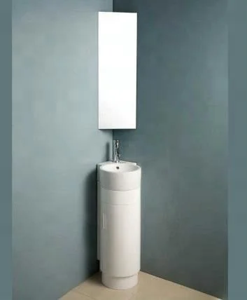 Небольшой античный напольный белый деревянный ПВХ угловой шкаф для ванной комнаты