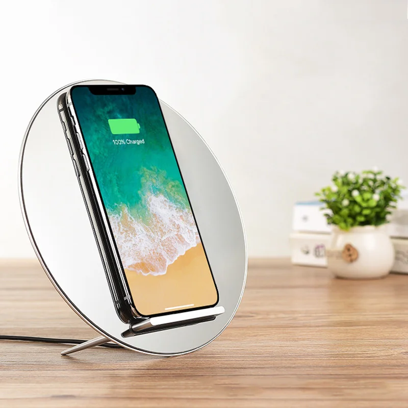 
Hot Selling Fast Charging Mirror Dual Use Wireless Charger Stand for Cell Phone 