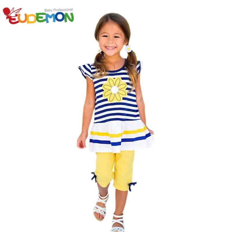 2016 Girls Clothing Sets Short Sleeve Striped T Shirt Pants girls clothes kids set Summer Style