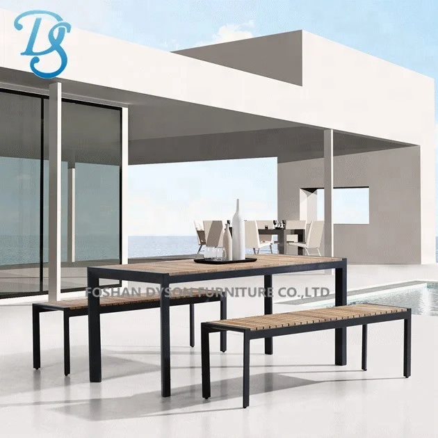 New arrival morden aluminium garden dining set high quality aluminium table with bench chairs