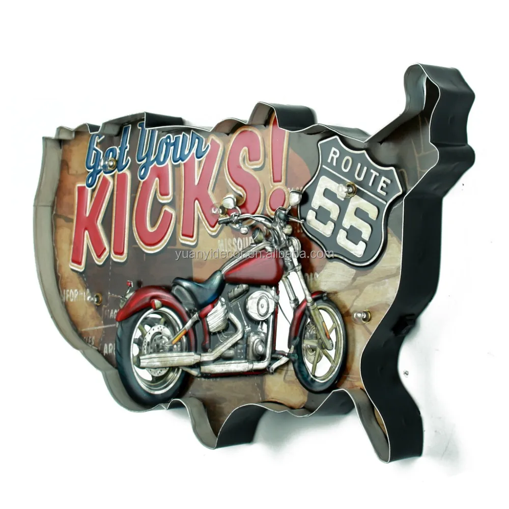 Vintage America Map Car Theme Light Sign for Bar