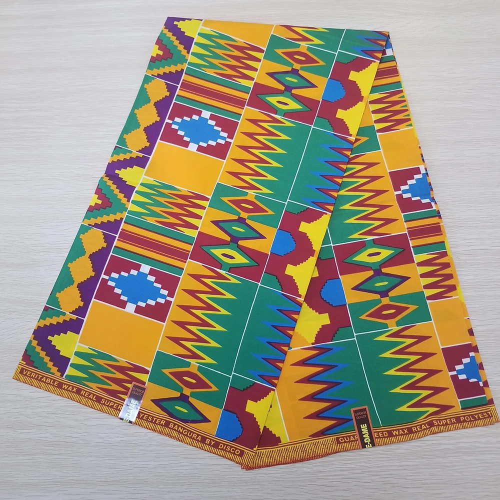 
African fabric Kente Wax print Polyester fabric Ghana Wax designs fabric 