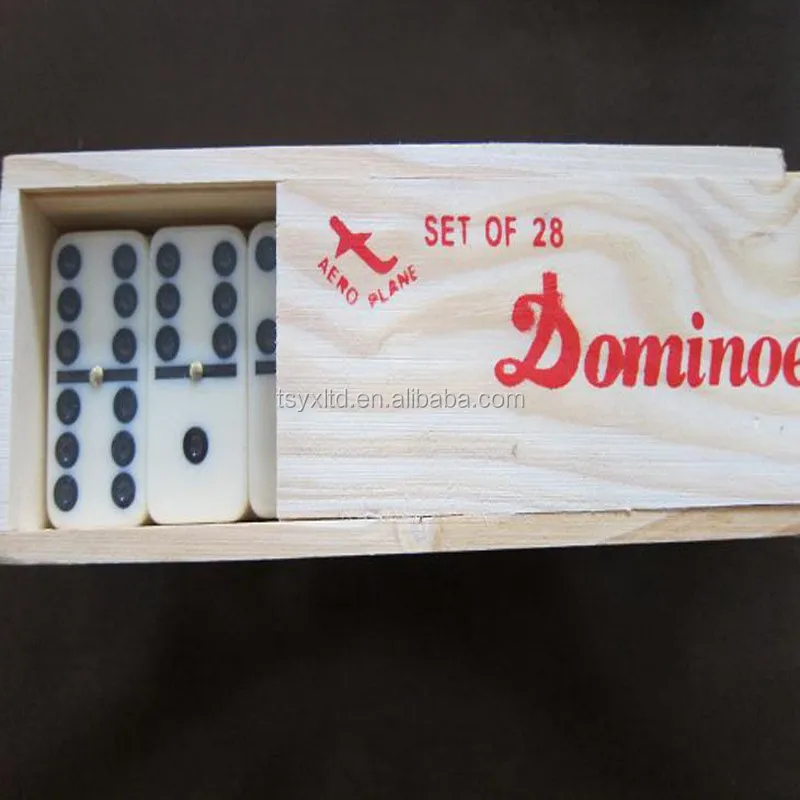 regular size of acrylic domino in wooden box with heat transfer printing at both side packing for set of Domino