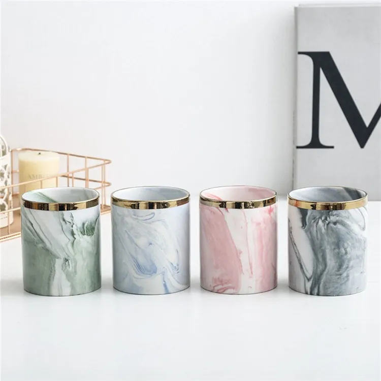 Personalized Best Quality Fancy Gift Item Small Marbling Ceramic Candle Jars for Home Goods