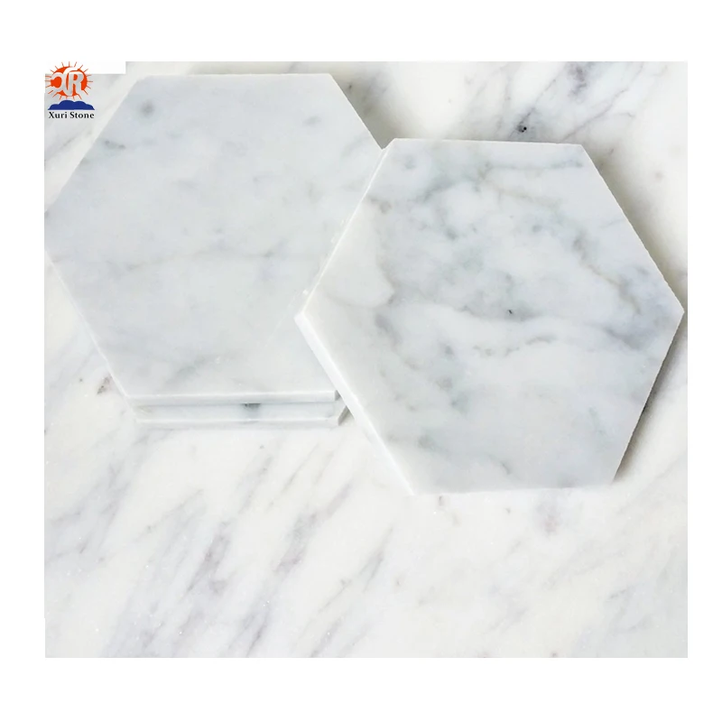 Hexagon white marble coaster or trivet