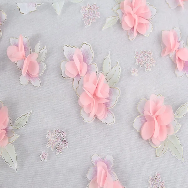Best price softetxile digital printed 3d flower embroidered organza fabric for women dresses