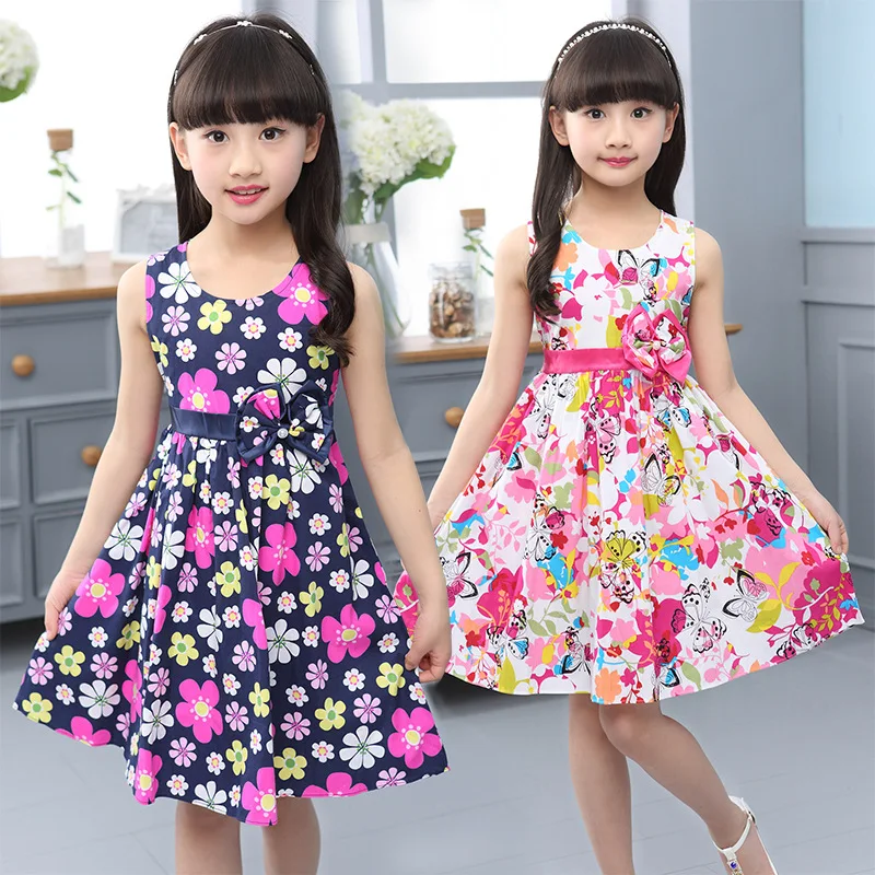 Wholesale Cheap Beautiful Summer Baby Child Flower Dresses Cotton Printing Kids Girl Princess
