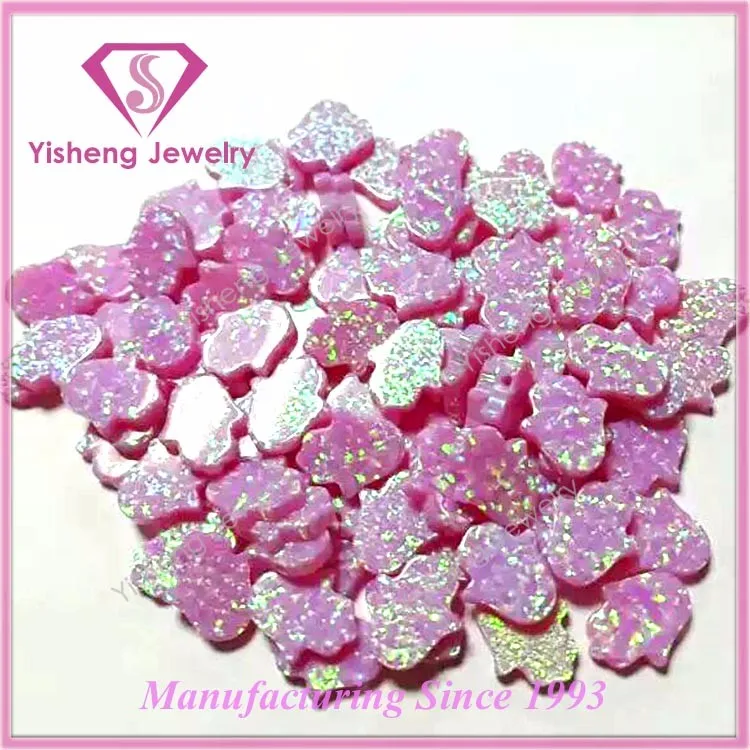 Customized Synthetic Opal Hamsa Heat-Resistant Mystic Fire Lab Created Plastic Gemstone Jewelry White/Pink/Blue Diamond Green