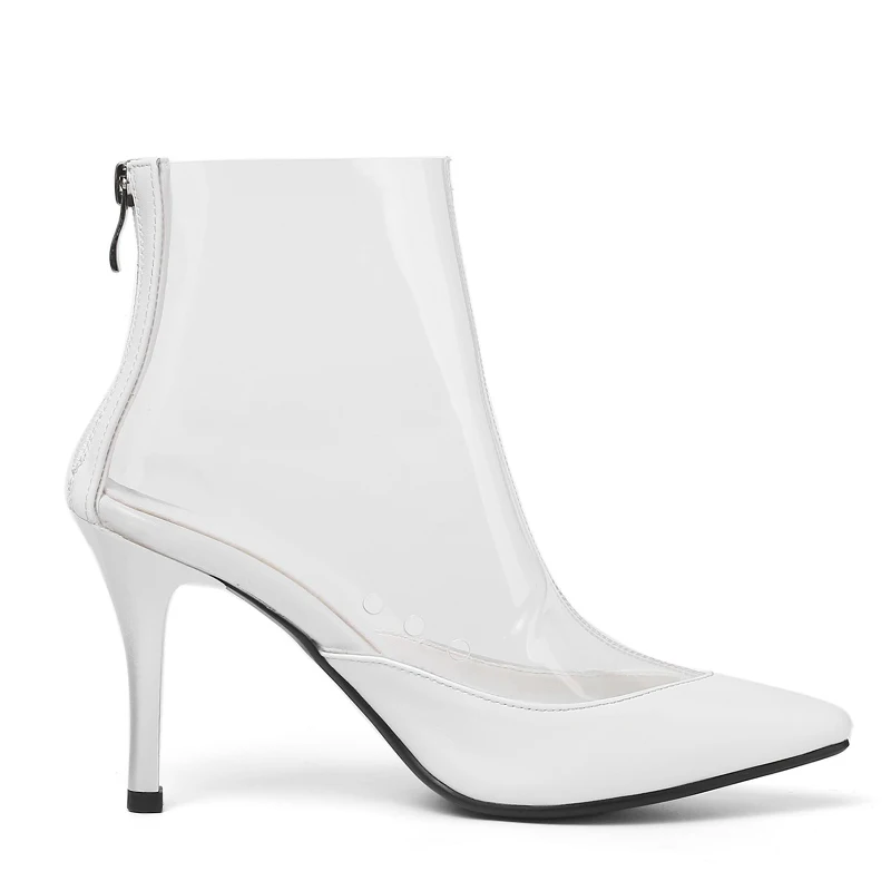 WETKISS Wholesale Big Size 42 Sexy Stiletto Shoes High Heel Boots Clear PVC Boots Ladies Transparent Ankle Boots for Women
