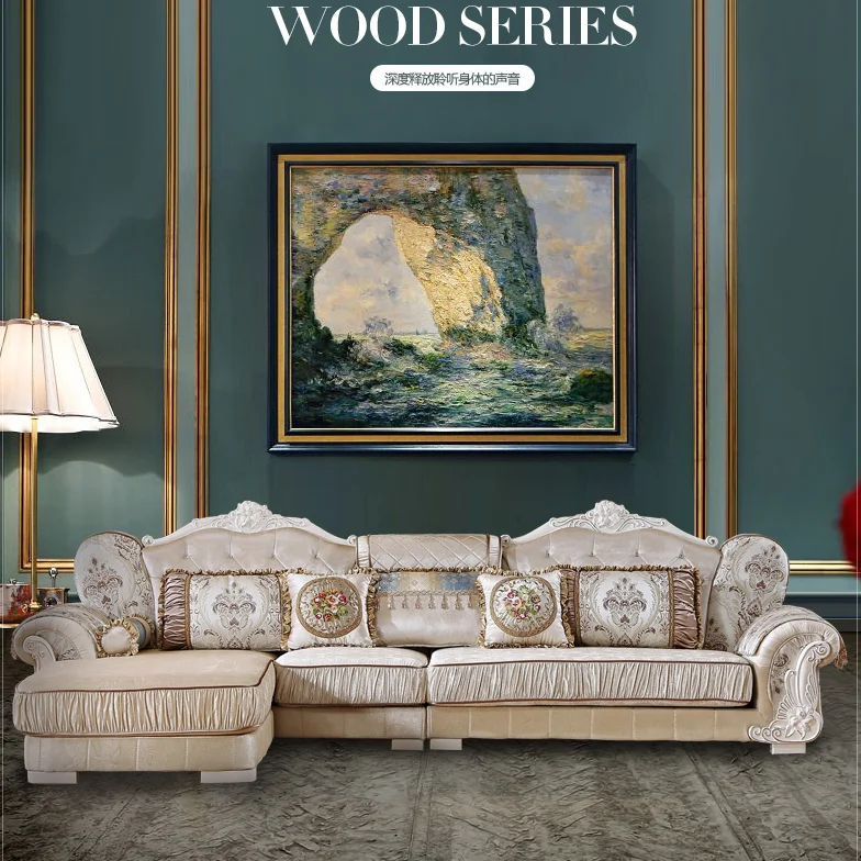 
Antique Design Top Living Room Sofa European Design Navy Blue Fabric Sofa Set 