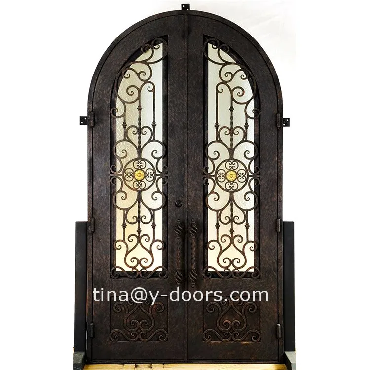 Custom hand forged security steel door double wrought iron door with screen