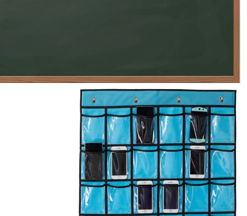 Classroom Pocket Chart for Teacher Cell Phones Holder Door Hanging Calculator Organizer, 30 Clear Pockets
