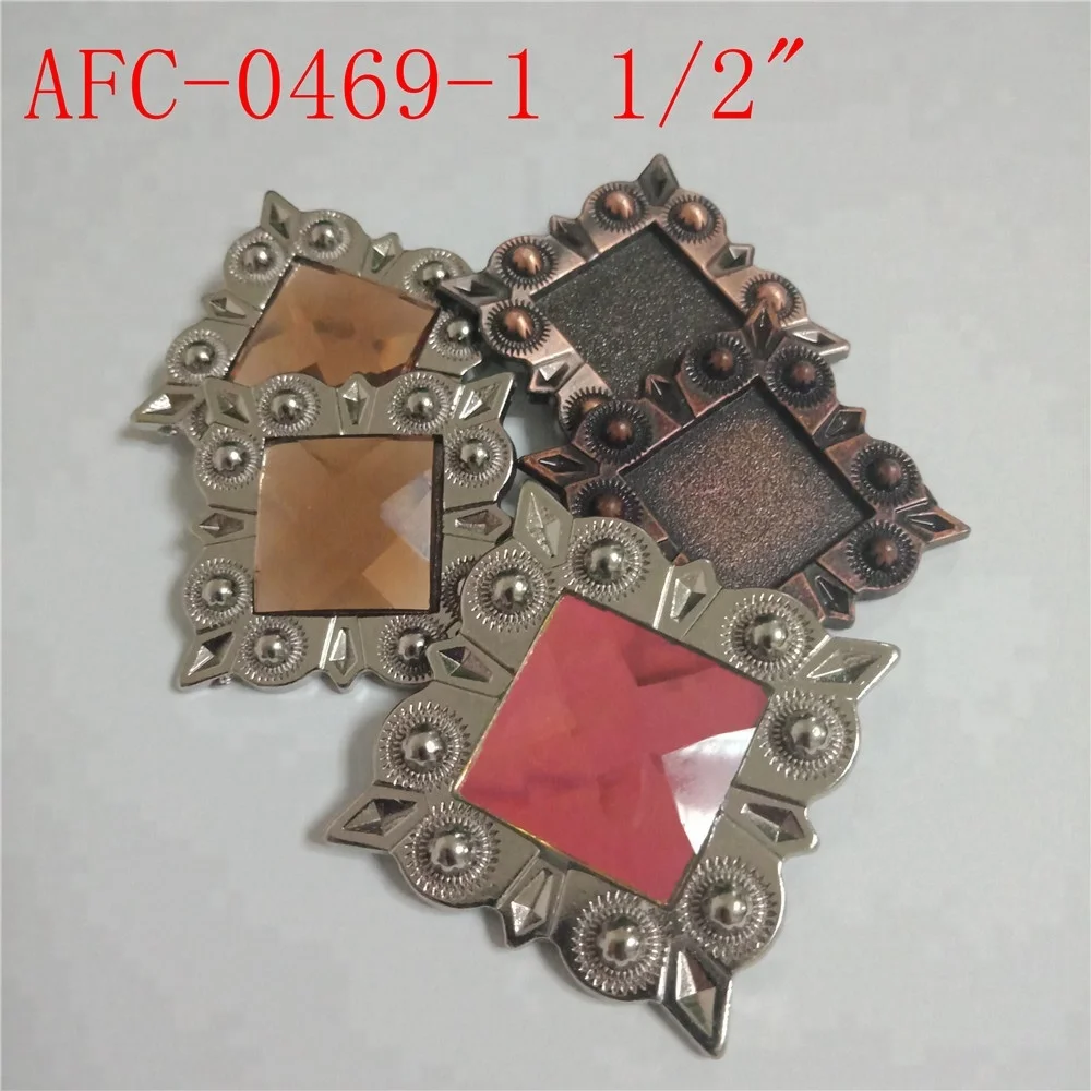 western square conchos screw back with crystal