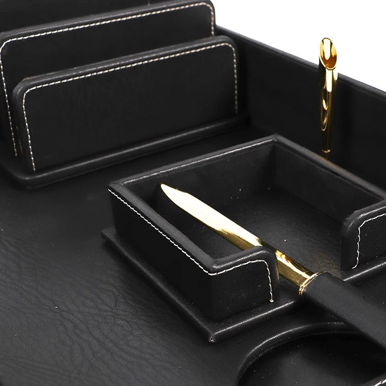 Custom Multifunctional Leather Desk Organizer Desktop stationery set office