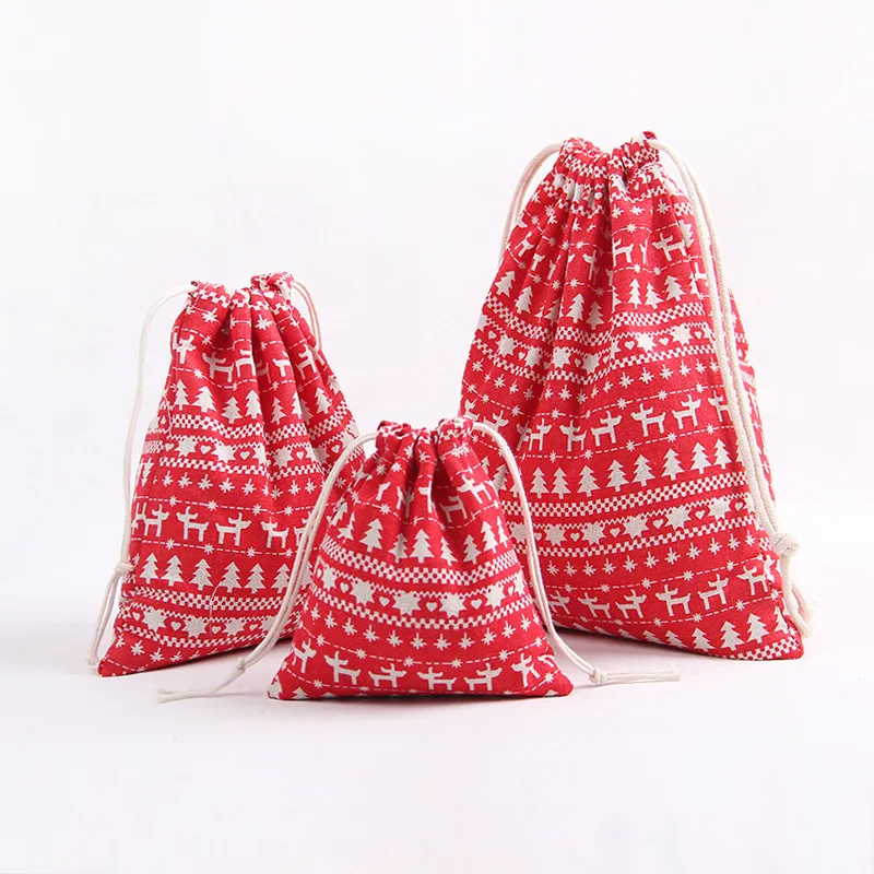 Wholesale eco-friendly small cotton canvas drawstring bag christmas gift bags santa bags