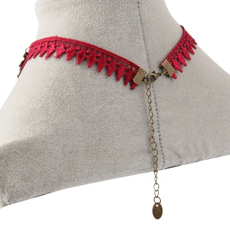 Red Rose Accessory Beauty Head Pendant Vintage Choker Necklace
